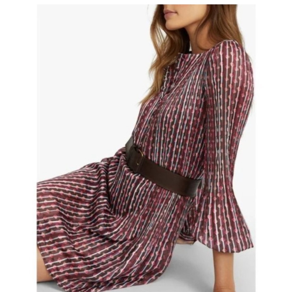 Reiss Pink and Black Long Sleeve Dress with Bell Sleeves